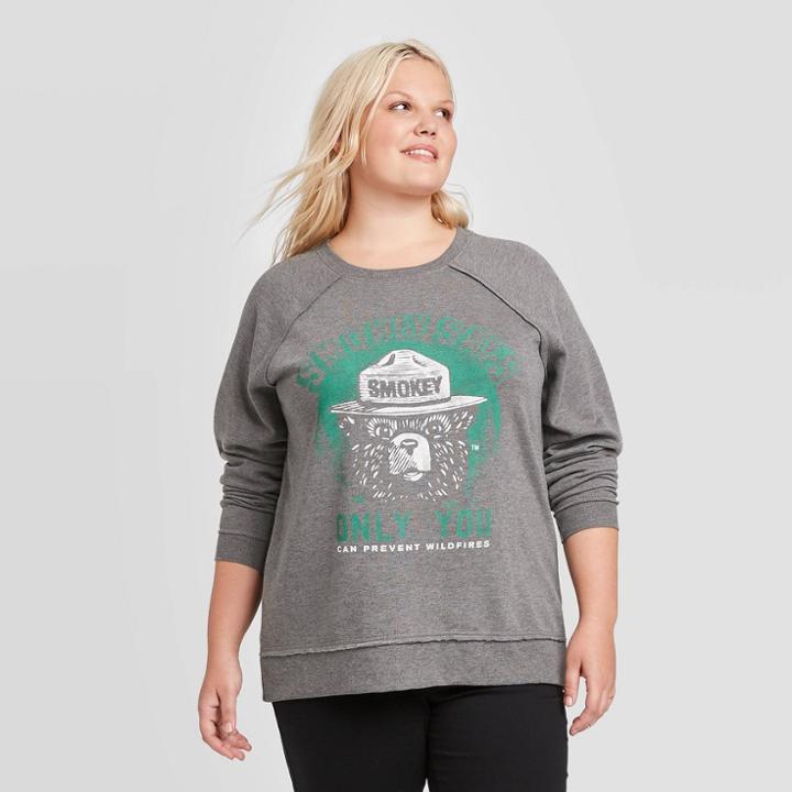 Women's Smokey Bear Plus Size Sweatshirt (juniors') - Gray 1x, Women's,