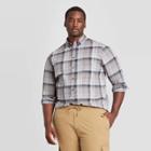 Men's Tall Standard Fit Plaid Long Sleeve Poplin Button-down Shirt - Goodfellow & Co Gray