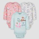 Gerber Baby 3pk Fox Long Sleeve Onesies - White/orange/light Blue Newborn