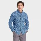Men's Floral Regular Fit Stretch Poplin Long Sleeve Button-down Shirt - Goodfellow & Co Allure Blue