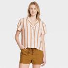 Women's Striped Short Sleeve Button-down Shirt - Universal Thread Tan
