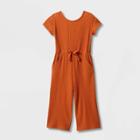 Toddler Girls' Solid Rib Short Sleeve Jumpsuit - Cat & Jack Brown