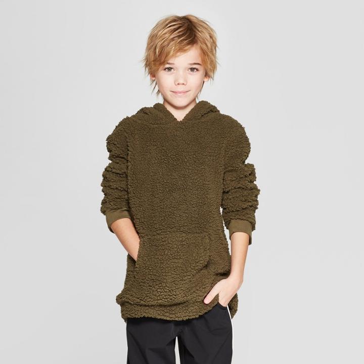 Boys' Long Sleeve Cowl Neck Sherpa Sweatshirt - Art Class Green