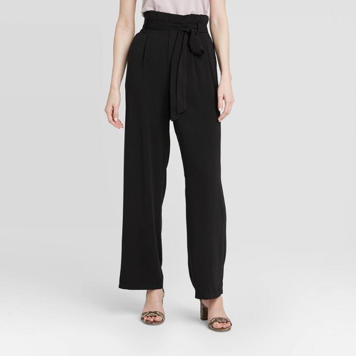 Women's High-rise Ankle Length Paperbag Pants - A New Day Black