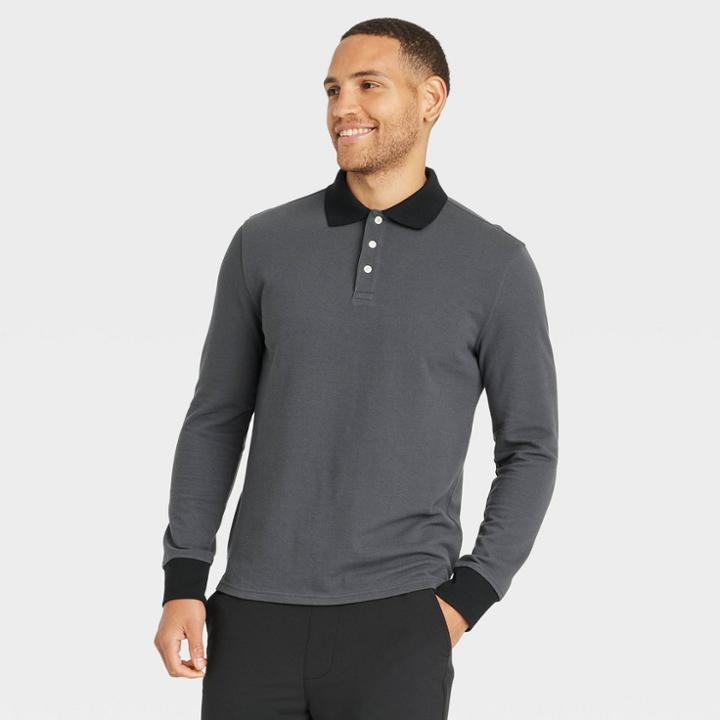 Men's Rugby Polo Shirt - Goodfellow & Co Charcoal Gray