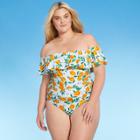 Kona Sol Women's Plus Size Off The Shoulder High Coverage One Piece Swimsuit - Kona