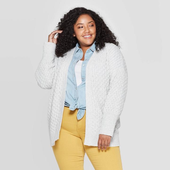 Women's Plus Size Long Sleeve Honeycomb Open Layering Cardigan - Universal Thread Gray