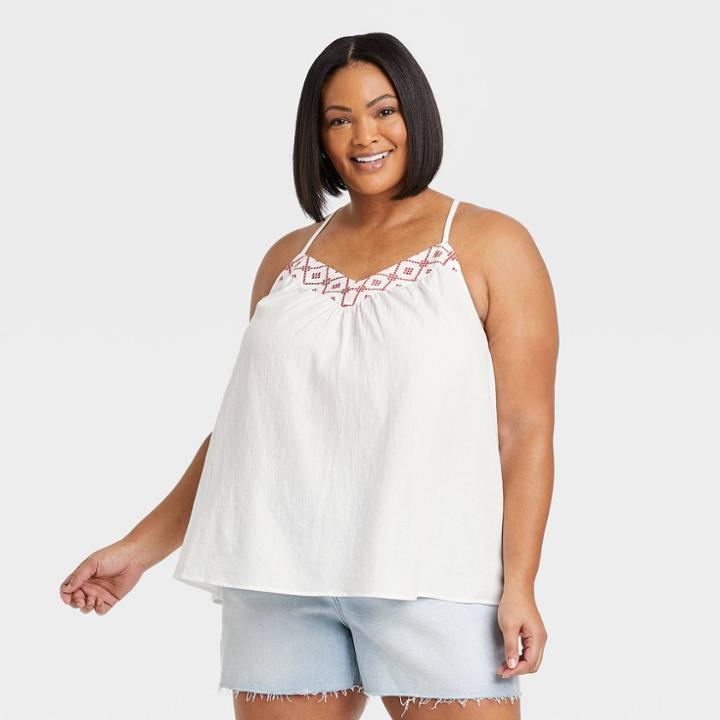 Women's Plus Size Woven Swing V-neck Cami - Ava & Viv White X