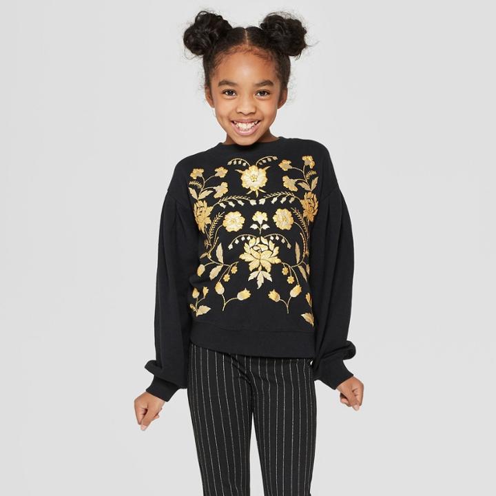 Girls' Gold Motif Pullover - Art Class Black