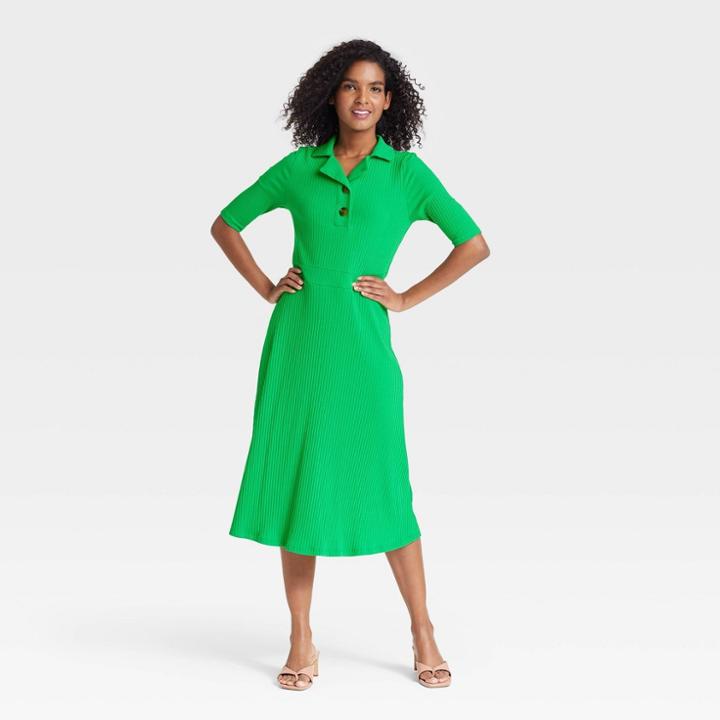 Women's Elbow Sleeve Polo Rib Dress - Who What Wear Green