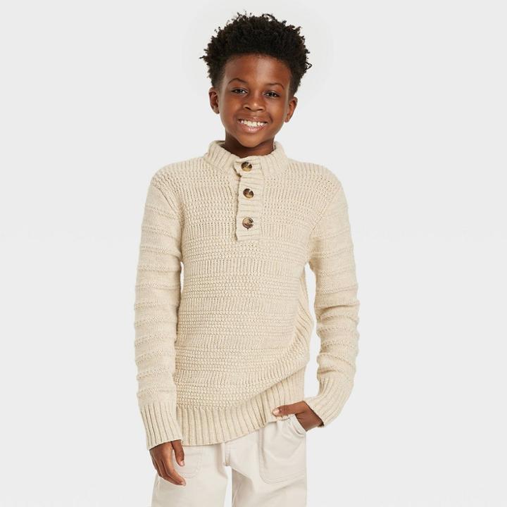 Boys' Textured Mock Neck Sweater - Cat & Jack Cream