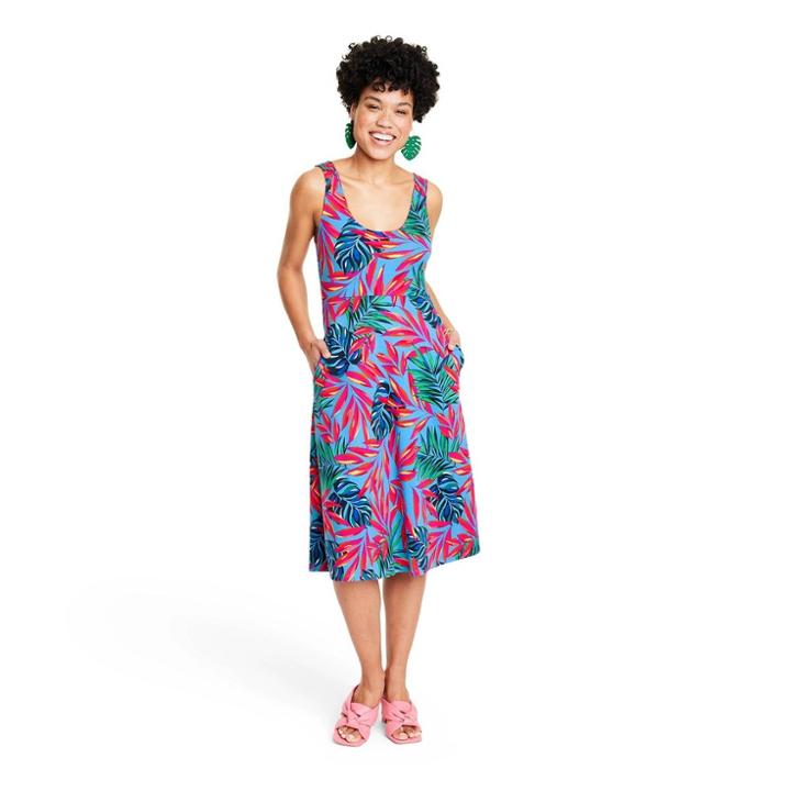 Women's Tropical Print Sleeveless Knit Midi Dress - Tabitha Brown For Target Blue/pink