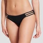 Women's Sun Coast Cheeky Strappy Ribbed Bikini Bottom - Shade & Shore Black Ribbed