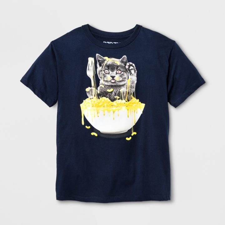 Bioworld Boys' Short Sleeve Cat In Mac N Cheese T-shirt - Navy