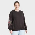 Women's Plus Size Embroidered Sweatshirt - Knox Rose Charcoal Gray Floral