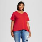 Women's Plus Size Mixed Media T-shirt With Floral Print - Ava & Viv Red