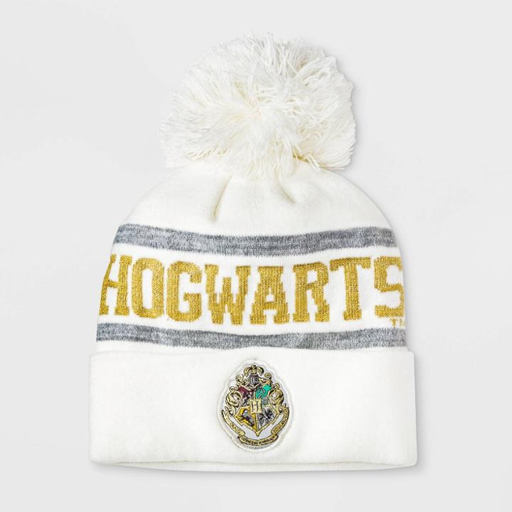 Girls' Harry Potter Hogwarts Cuffed Pom Beanie - Ivory One Size, Girl's, White