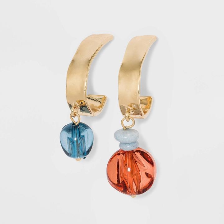 Mismatched Blue And Pink Beaded Hoop Earrings - A New Day Gold