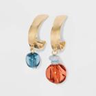Mismatched Blue And Pink Beaded Hoop Earrings - A New Day Gold