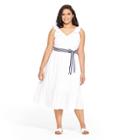 Women's Plus Size Sleeveless Ruffle Tie Waist Midi V-neck Dress - White 1x - Vineyard Vines For Target