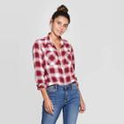 Women's Plaid Long Sleeve Cotton Flannel Shirt - Universal Thread Burgundy L, Size: