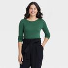 Women's Long Sleeve Ribbed T-shirt - A New Day Dark Green