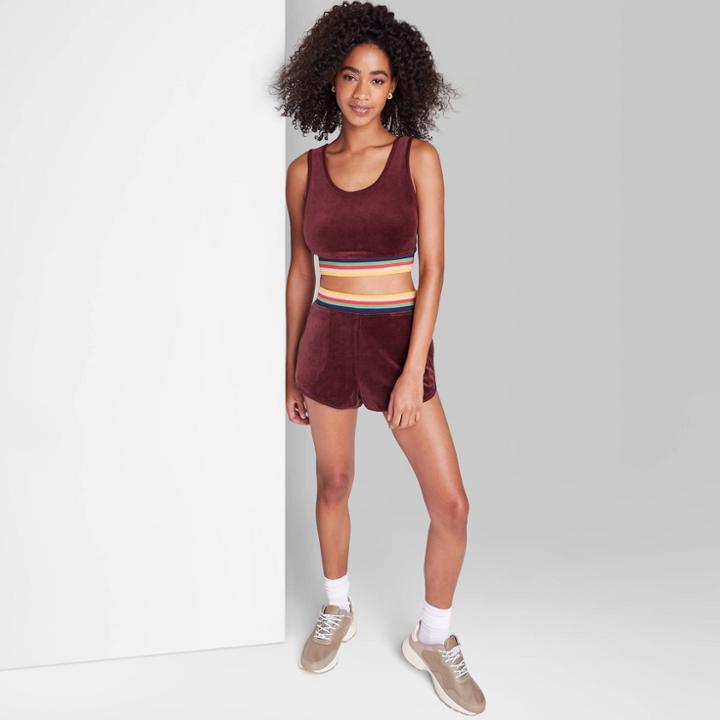 Women's Mid-rise Velour Track Shorts - Wild Fable Burgundy