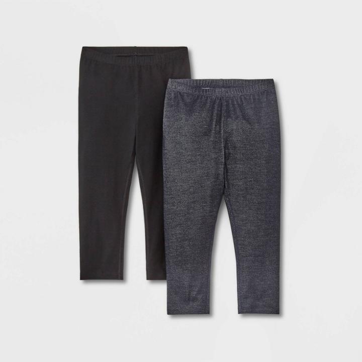Girls' Adaptive 2pk Capri Leggings - Cat & Jack Black/dark Blue