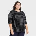 Women's Plus Size Long Sleeve Pocket T-shirt - Ava & Viv Black & White X