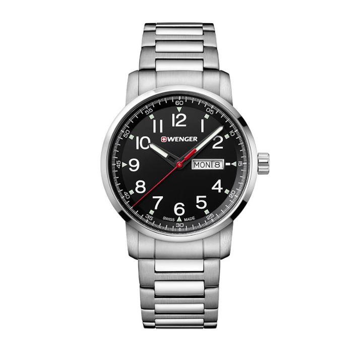 Men's Wenger Attitude Heritage Day/date - Swiss Made - Black Dial Stainless Steel Bracelet -