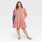 Women's Plus Size Floral Print Puff Long Sleeve Ruffle Dress - Universal Thread Red