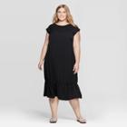 Women's Plus Size Short Sleeve Crewneck Shift Midi Dress - Prologue Black