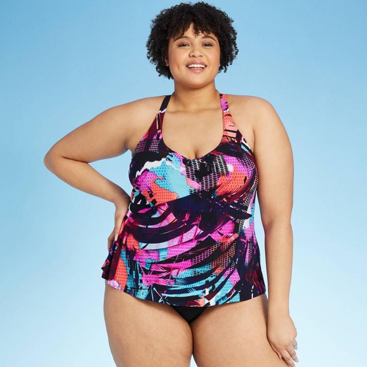 Women's Plus Size Racerback Tankini Top - Aqua Green Multi 16w, Women's,