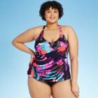 Women's Plus Size Racerback Tankini Top - Aqua Green Multi 16w, Women's,