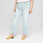 Women's Plus Size Destructed Hem Boyfriend Jeans - Universal Thread Light Wash