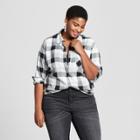 Women's Plus Size Plaid Button-down Long Sleeve Shirt - Ava & Viv Black X