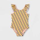 Toddler Girls' Striped Ruffle Sleeve One Piece Swimsuit - Cat & Jack Pink