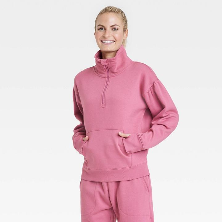 Women's Cotton Fleece 1/4 Zip Sweatshirt - All In Motion Rose Red
