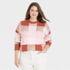 Women's Plus Size Plaid Crewneck Pullover Sweater - A New Day Brown