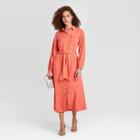 Women's Long Sleeve Collared Maxi Shirtdress - A New Day Red