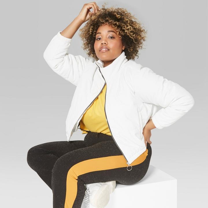 Women's Plus Size Cropped Puffer Coat - Wild Fable White