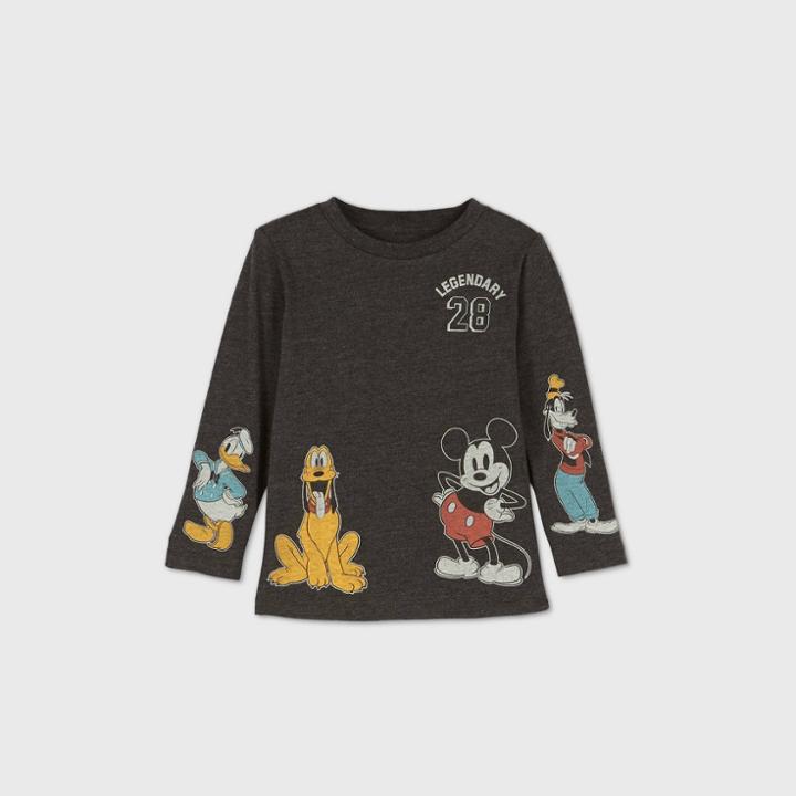 Toddler Boys' Mickey Mouse And Friends Long Sleeve Graphic T-shirt - Gray