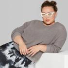Women's Plus Size Rolled Crewneck Sweater - Wild Fable Heather Gray