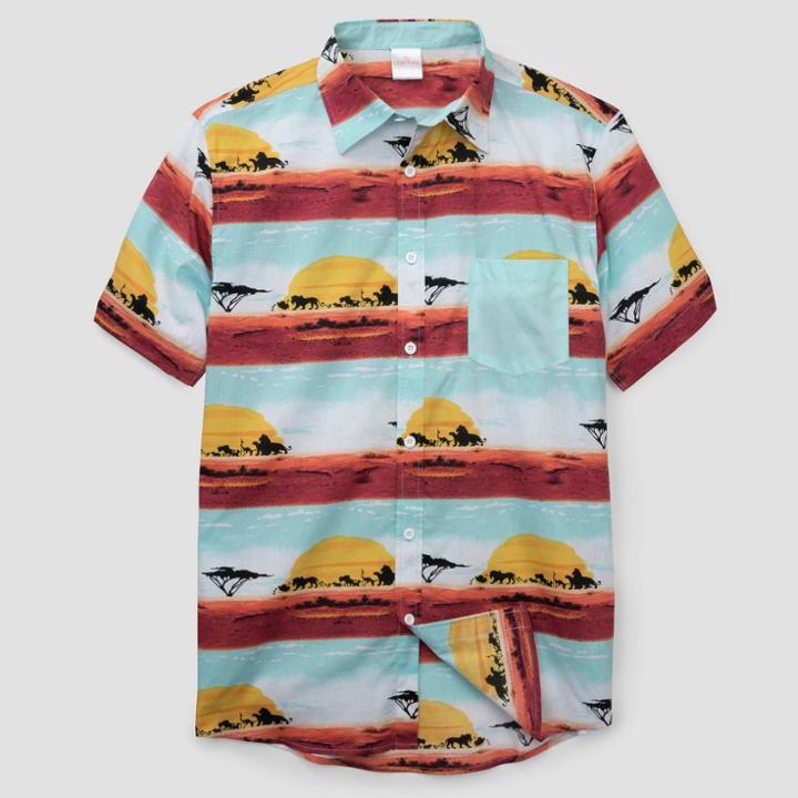 Disney Men's The Lion King Short Sleeve Graphic Button-down Shirt -