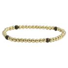 Women's Zirconite 4mm Round Gold Precious Beads Stretch Bracelet-wood, Wood