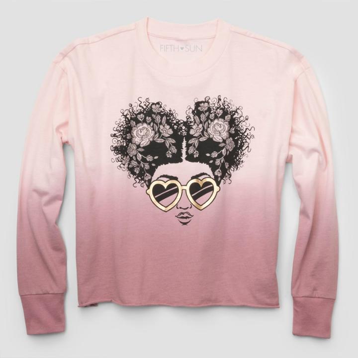 Fifth Sun Girls' Long Sleeve Flower Hair Dip Dye Sweatshirt - Faded Rose