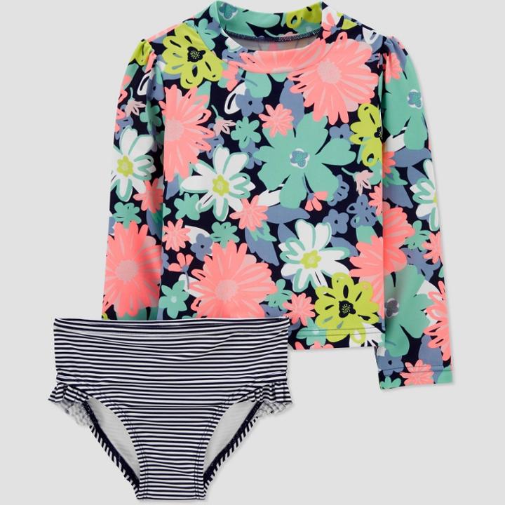Toddler Girls' 2pc Floral Long Sleeve Rash Guard Set - Just One You Made By Carter's Navy