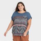 Women's Plus Size Short Sleeve Woven T-shirt - Knox Rose Navy
