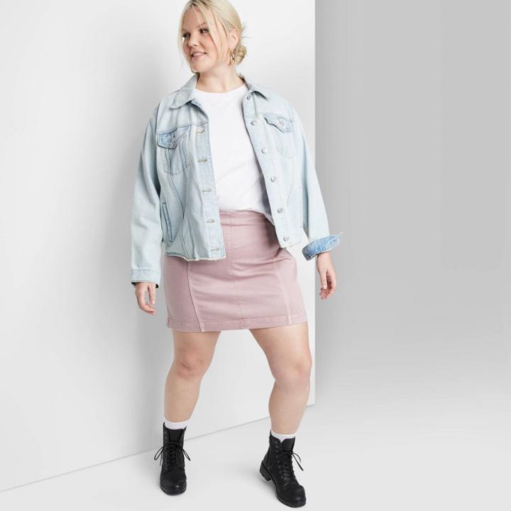 Women's Plus Size Seamed Denim Mini Skirt - Wild Fable Rose 14w, Women's, Pink