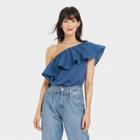 Women's One Shoulder Ruffle Top - A New Day Blue